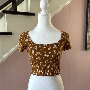 Arizona Jean Company Brown Tan Crop Top Short Sleeve Fitted